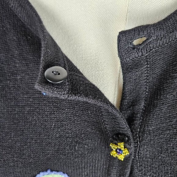 Talbots Petites Small Black Cardigan Beaded Embroidered Sandal Beach Vintage - Picture 5 of 14